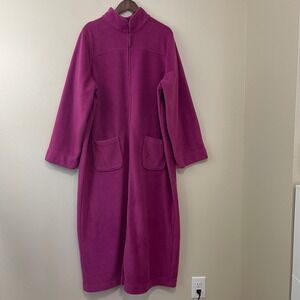 LL Bean Womens Winter Fleece Robe 2X Purple Full Zip Long Sleeve Pockets 298089